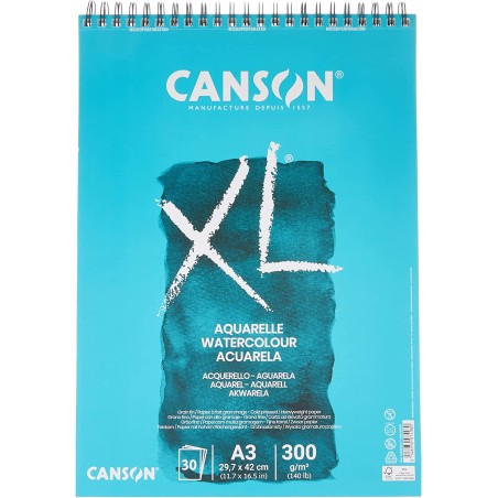 ✅ Canson XL Aquarelle Album Spirale Microperforé 30 Feuilles A3 - Grain Fin - 29,7x42cm - 300g - Couleur Blanc en stock