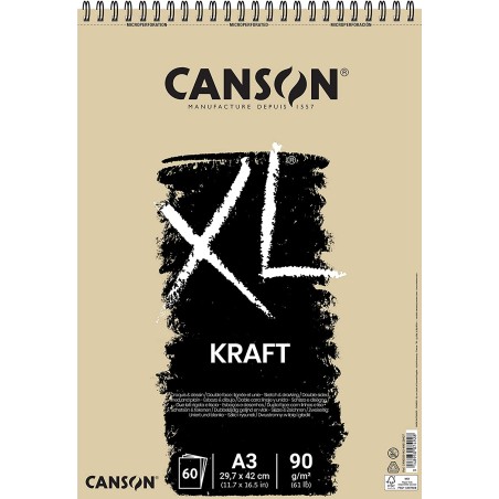 ✅ Canson XL Bloc à Dessin Kraft Ligné avec 60 Feuilles A3 - Spirale Microperforée - 29,7x42cm - 90g - Couleur en stock