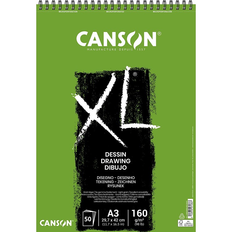 Canson XL Dessin Light Bloc Dessin avec 50 Feuilles A3 - Spirale Microperforée - 29,7x42cm - 160g - Couleur Blanc Canson XL Dessin Light Bloc Dessin avec 50 Feuilles A3 - Spirale Microperforée - 29,7x42cm - 160g - Couleur Blanc