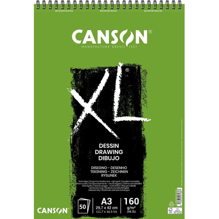 ✅ Canson XL Dessin Light Bloc Dessin avec 50 Feuilles A3 - Spirale Microperforée - 29,7x42cm - 160g - Couleur B en stock