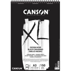 ✅ Canson XL Noir Bloc de 40 Feuilles A3 - Grain Fin - Spirale Microperforée - 29,7x42cm - 150g - Couleur Noir c en stock