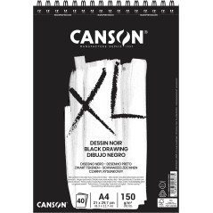 ✅ Canson XL Noir Bloc de 40 Feuilles A4 - Grain Fin - Spirale Microperforée - 21x29,7cm - 150g - Couleur Noir c en stock