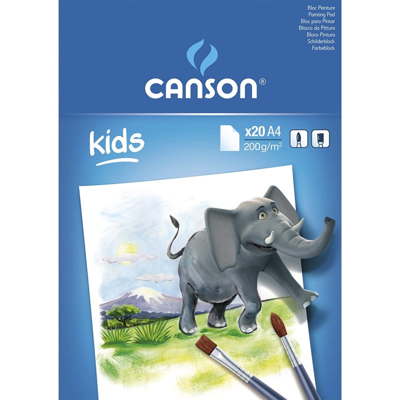 Canson Kids Bloc Peinture Collé de 20 Feuilles A4 - 21x29,7cm - 200g - Couleur Blanc