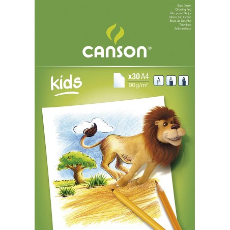 ✅ Canson Kids Bloc Dessin Collé 30 Feuilles A4 - 21x29,7cm - 90g - Couleur Blanc couleur Blanc en stock