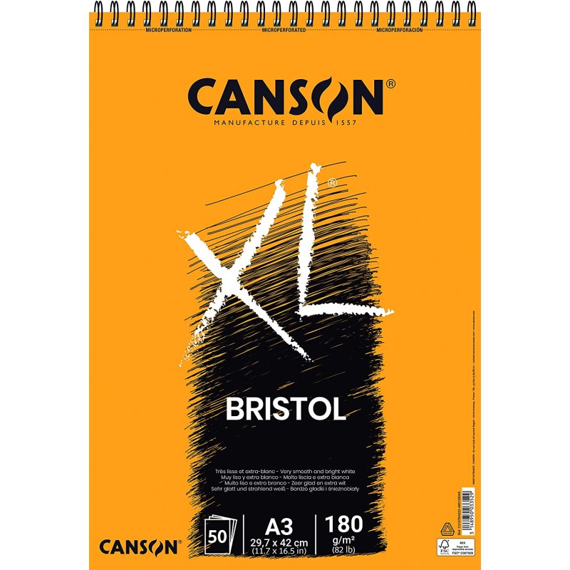 Canson Album Spirale XL Bristol Extra Lisse 50 Feuilles - 29,7x21 - 180gr - Couleur Blanc