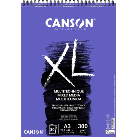 ✅ Canson XL Mix Media Bloc Dessin Aquarelle 30 Feuilles A3 - Grain Texturé - Spirale Microperforé - 21x29,7cm en stock