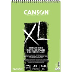 ✅ Canson XL Bloc Dessin Recyclé 50 Feuilles A3 - Spirale Microperforée - Grain Fin - 160g - Couleur Blanc coul en stock