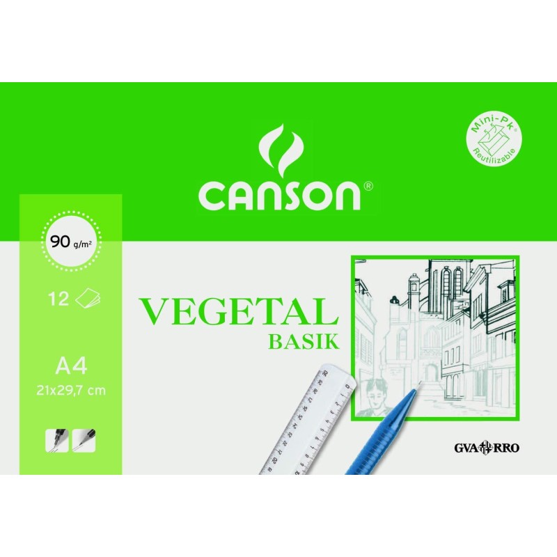 Canson Basik Végétal Minipack de 12 Feuilles A4 - 21x29,7cm - 95g - Couleur Transparent