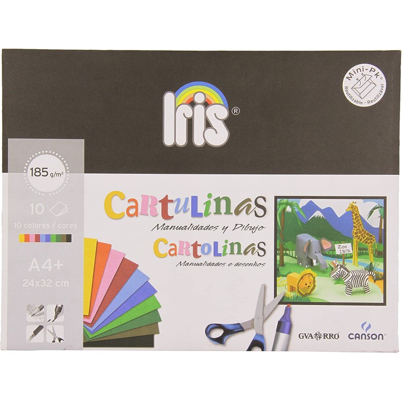 Canson Guarro Minipack de 10 Cartes Iris A4+ 185g - 24x32 cm - Couleurs Assorties
