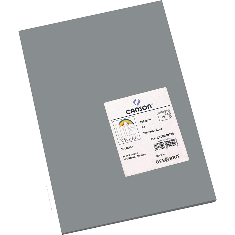 Canson Guarro Pack de 50 Cartes A4 Iris de 185g - 21x29,7cm - Couleur Gris Plomb