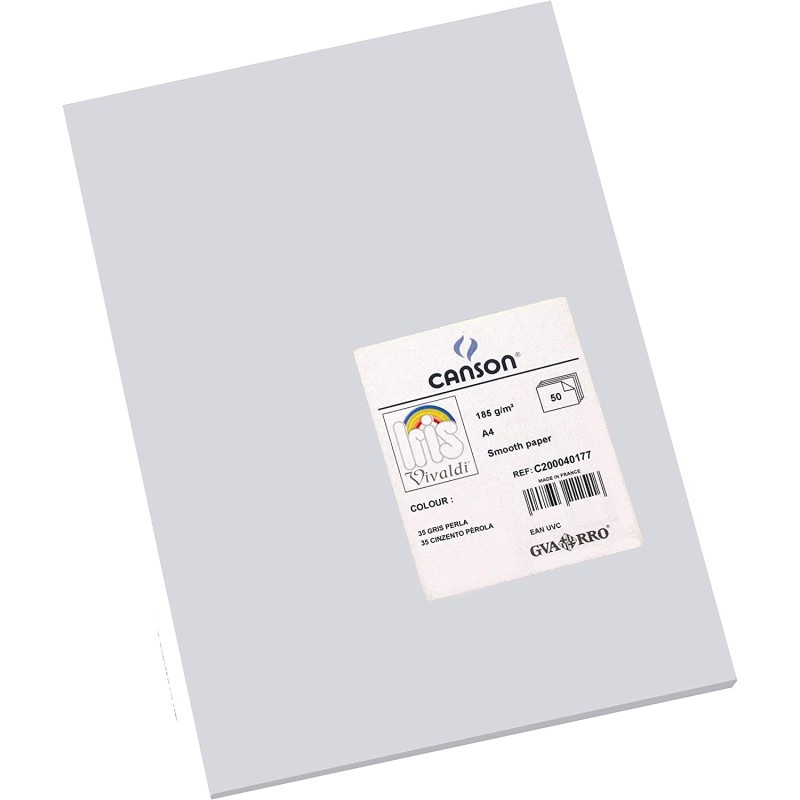 Canson Guarro Pack de 50 Cartes A4 Iris de 185g - 21x29,7cm - Couleur Gris Perle