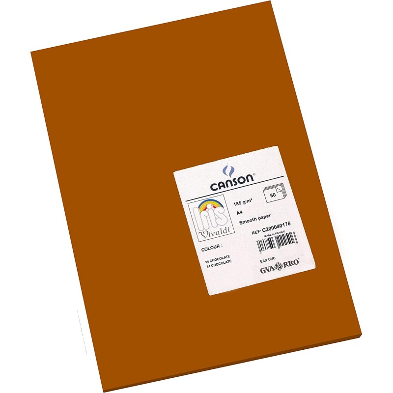 Canson Guarro Pack de 50 Cartes A4 Iris de 185g - 21x29,7cm - Couleur Chocolat