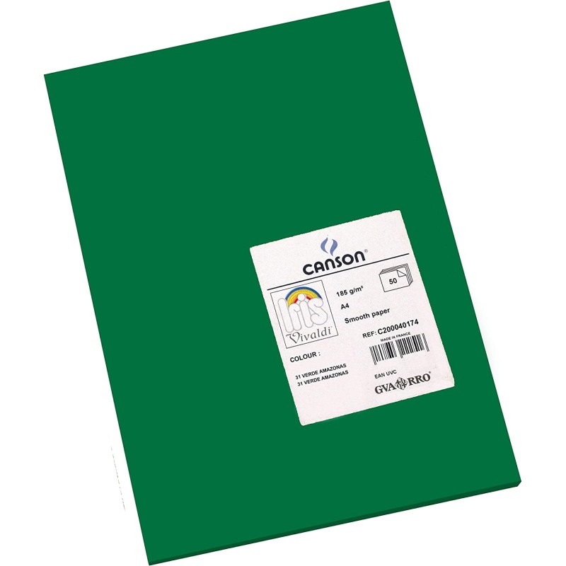 Canson Guarro Pack de 50 Cartes A4 Iris de 185g - 21x29,7cm - Couleur Vert Amazone