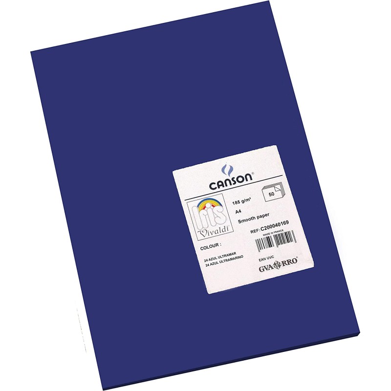 Canson Guarro Pack de 50 Cartes A4 Iris de 185g - 21x29,7cm - Couleur Bleu Outremer