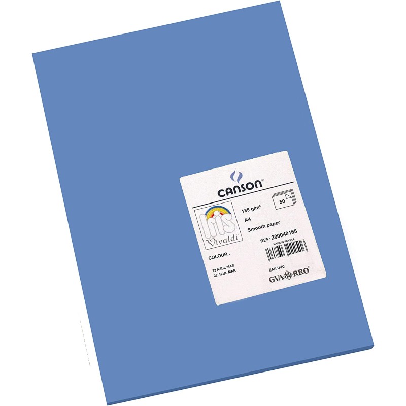 Canson Guarro Pack de 50 Cartes A4 Iris de 185g - 21x29,7cm - Couleur Bleu Mer