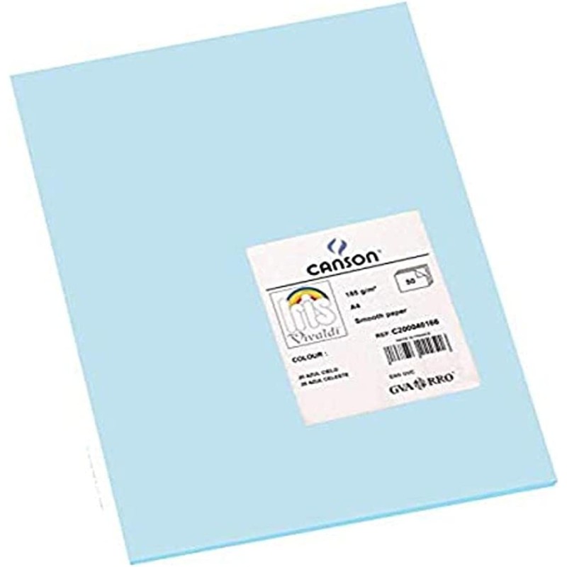 Canson Guarro Pack de 50 Cartes A4 Iris de 185g - 21x29,7cm - Couleur Bleu Ciel