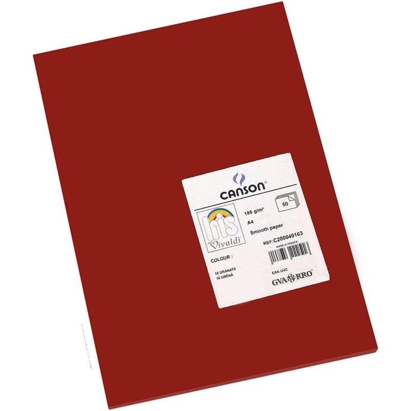 Canson Guarro Pack de 50 Cartes A4 Iris de 185g - 21x29,7cm - Couleur Grenat
