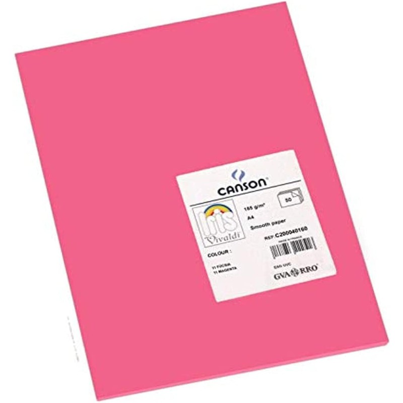 Canson Guarro Pack de 50 Cartes A4 Iris de 185g - 21x29,7cm - Couleur Fuchsia