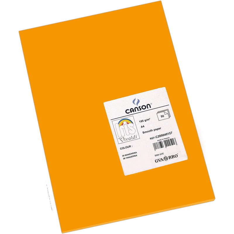 Canson Guarro Pack de 50 Cartes A4 Iris de 185g - 21x29,7cm - Couleur Tangerine