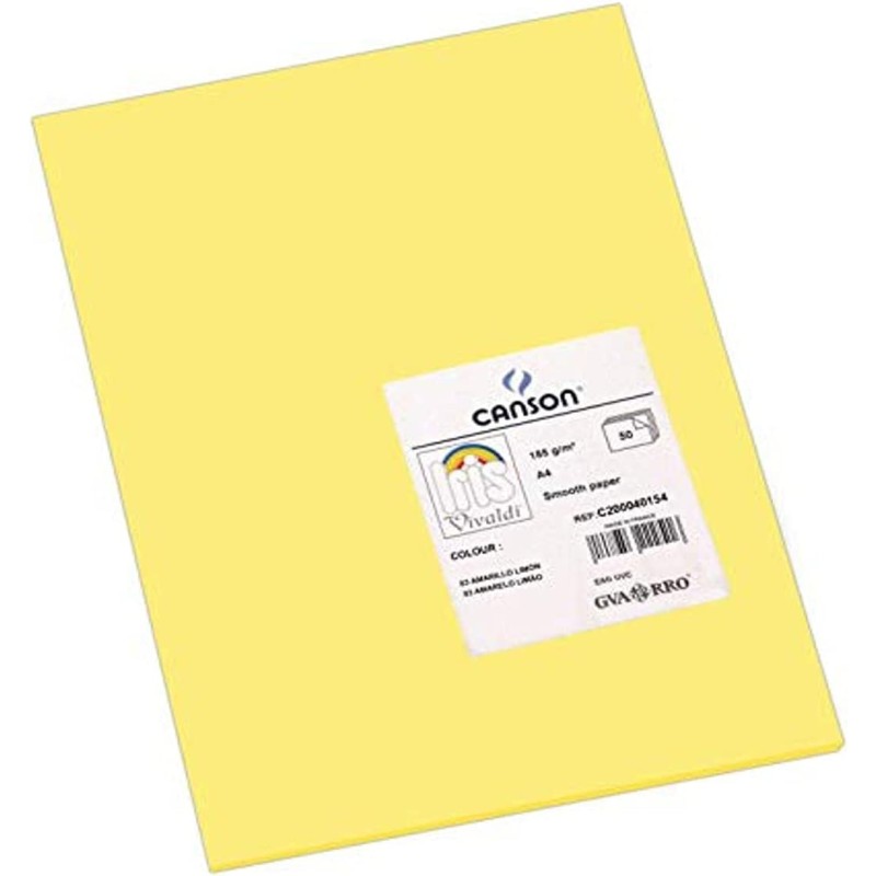 Canson Guarro Pack de 50 Cartes A4 Iris de 185g - 21x29,7cm - Couleur Jaune Citron