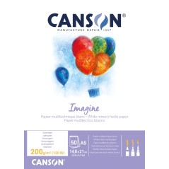 ✅ Bloc de 50 feuilles A5 collées Canson Imagine - Grain fin - 14,8x21cm - 200g - Coloris blanc couleur Blanc en stock