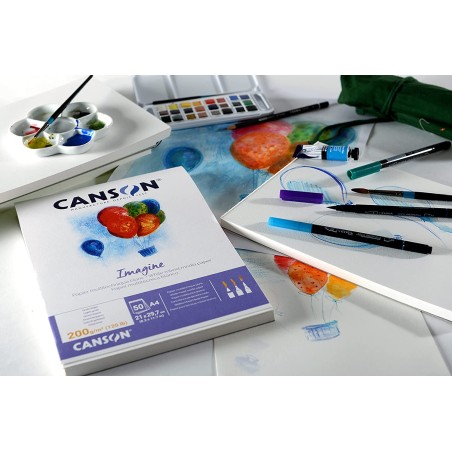 Canson Imagine Bloc de 50 Feuilles A4 Collées - Grain Fin - 21x29,7cm - 200g - Couleur Blanc