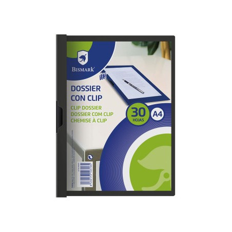 ✅ Dossier Bismark avec Clip - Format A4 - Jusqu'à 30 Feuilles couleur Noir/transparent en stock