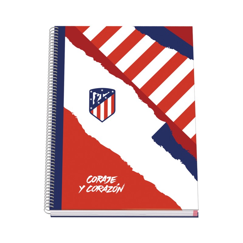 Cahier à spirale Dohe Atletico de Madrid Courage et Cœur avec couverture en carton ligné - Format A4 de 100 feuilles 90gr