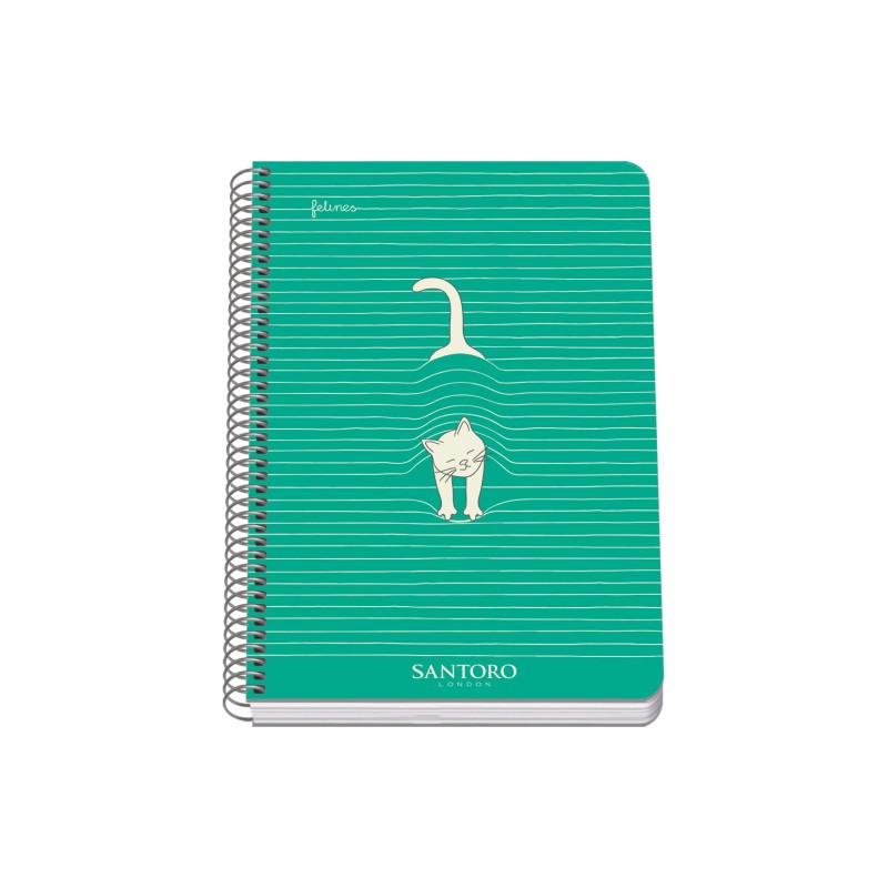 Dohe Santoro Felines Cahier à Spirale Couverture Rigide - Format A5 de 80 Feuilles 90gr - Feuilles avec Grille de 4mm