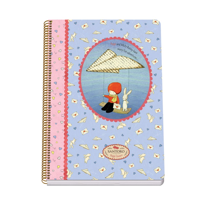 Dohe Santoro Poppi Loves Messenger Cahier à Spirale Couverture Rigide - Format Folio de 80 Feuilles 90gr - Feuilles avec Grille