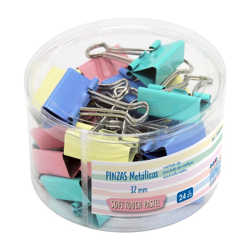 Dohe Boîte de 24 pinces métalliques 32 mm - Couleurs pastel assorties