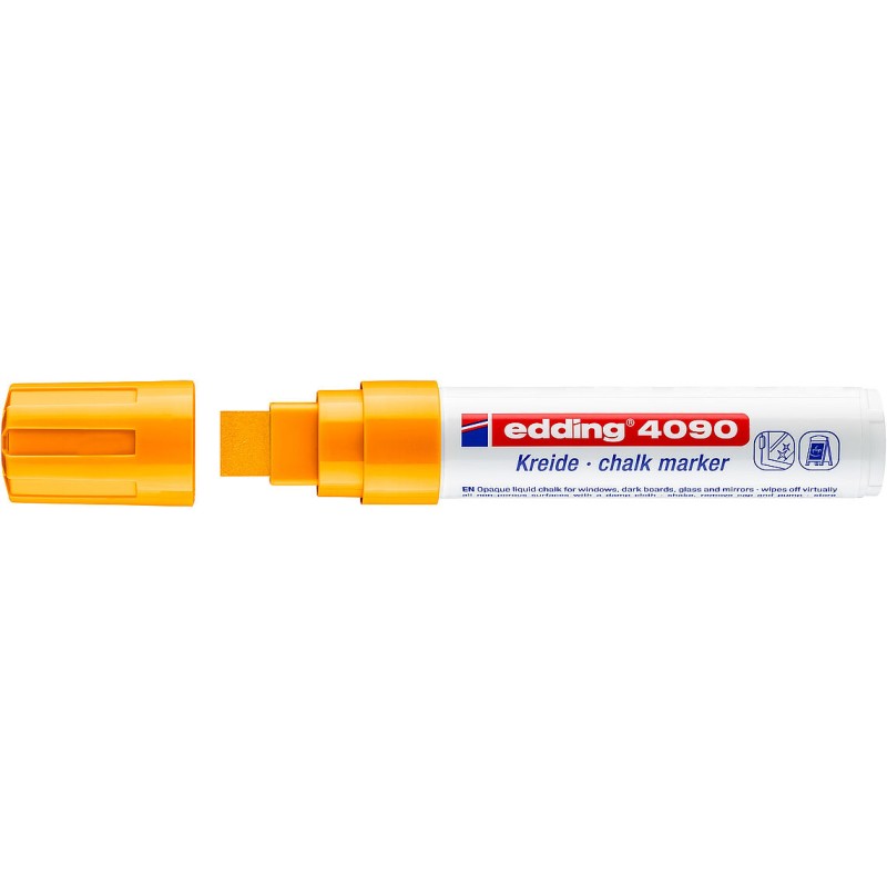 Edding 4090 Marqueur Craie Liquide - Pointe Biseautée - Trait Entre 4 et 15mm - Odeur Neutre - Couleur Orange Fluo