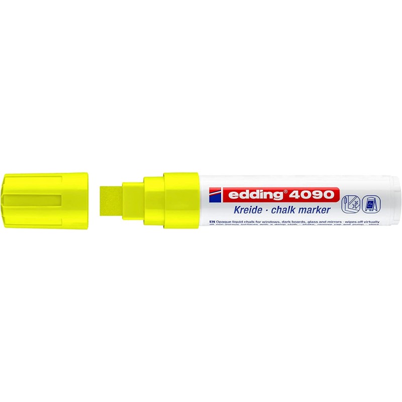 Edding 4090 Marqueur Craie Liquide - Pointe Biseautée - Trait Entre 4 et 15mm - Odeur Neutre - Couleur Jaune Fluo