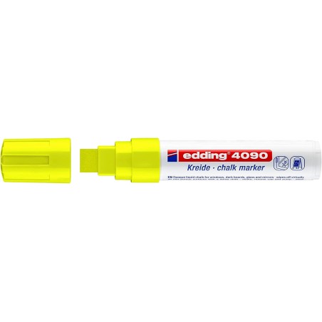 ✅ Edding 4090 Marqueur Craie Liquide - Pointe Biseautée - Trait Entre 4 et 15mm - Odeur Neutre - Couleur Jaune en stock
