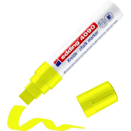 Edding 4090 Marqueur Craie Liquide - Pointe Biseautée - Trait Entre 4 et 15mm - Odeur Neutre - Couleur Jaune Fluo