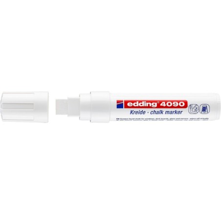 ✅ Edding 4090 Marqueur craie liquide - Pointe biseautée - Trait entre 4 et 15 mm - Odeur neutre - Couleur blanc en stock