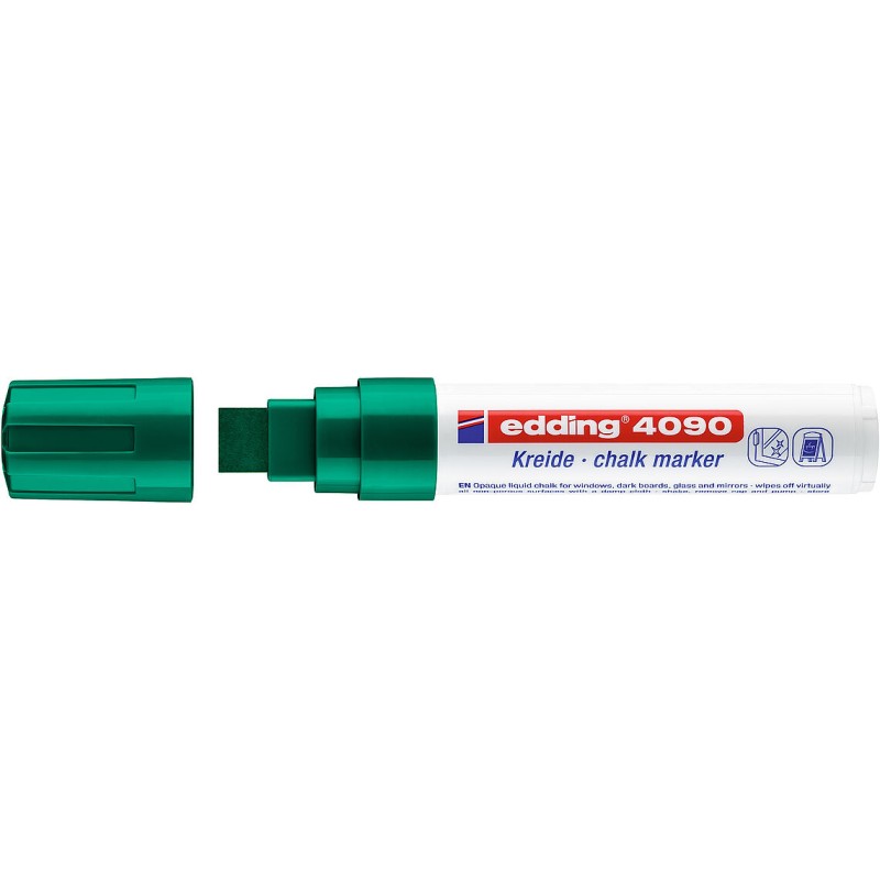 Edding 4090 Marqueur craie liquide - Pointe biseautée - Trait entre 4 et 15 mm - Odeur neutre - Couleur verte