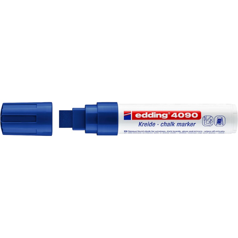 Edding 4090 Marqueur craie liquide - Pointe biseautée - Trait entre 4 et 15 mm - Odeur neutre - Couleur bleue