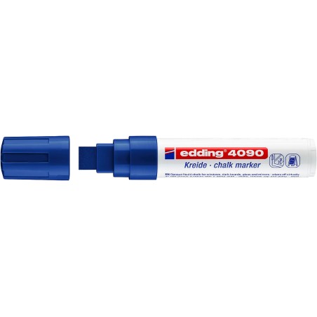 ✅ Edding 4090 Marqueur craie liquide - Pointe biseautée - Trait entre 4 et 15 mm - Odeur neutre - Couleur bleue en stock