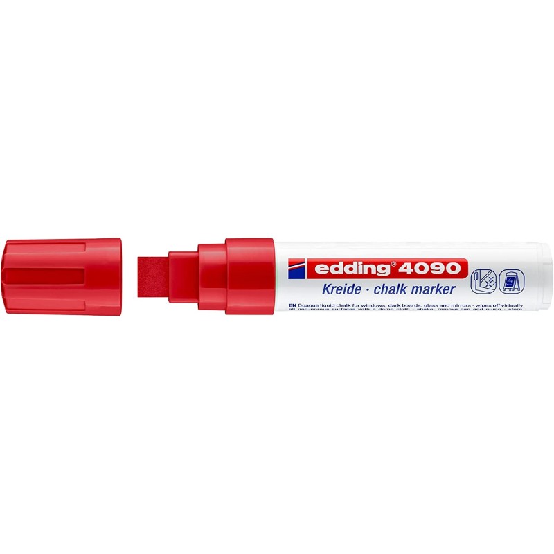 Edding 4090 Marqueur craie liquide - Pointe biseautée - Trait entre 4 et 15 mm - Odeur neutre - Couleur rouge