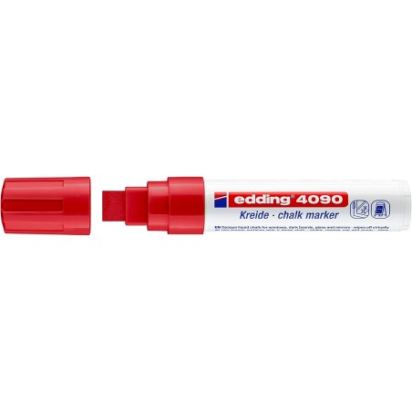 ✅ Edding 4090 Marqueur craie liquide - Pointe biseautée - Trait entre 4 et 15 mm - Odeur neutre - Couleur rouge en stock