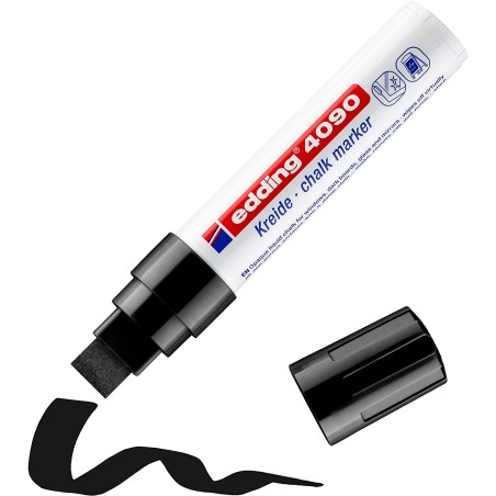 Edding 4090 Marqueur Craie Liquide - Pointe Biseautée - Trait Entre 4 et 15mm - Odeur Neutre - Couleur Noir