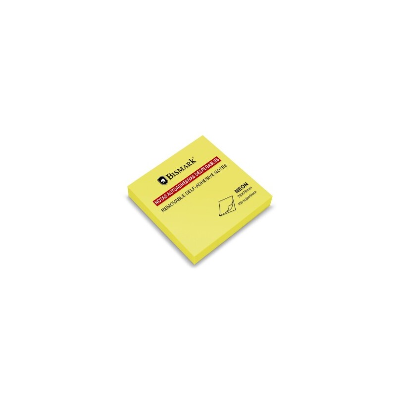 Bismark Bloc de 100 Notes Autocollantes 76x76mm - Couleur Jaune Fluo