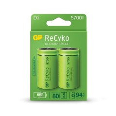 ✅ GP ReCyko Pack de 2 Batteries Rechargeables 5700mAh D 1.2V - Préchargées - Cycle de vie : Jusqu'à 1000 fois en stock