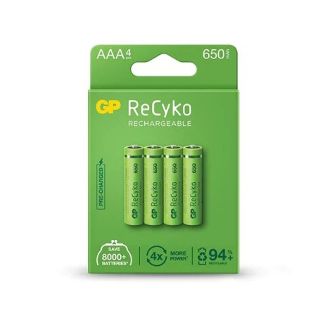 â GP ReCyko Pack de 4 Piles Rechargeables 650mAh AAA 1.2V - PrÃ©chargÃ©es - FabriquÃ©es avec plus de 10% de matÃ en stock