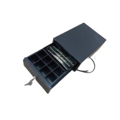 tiroir caisse noir ouvert compartiments