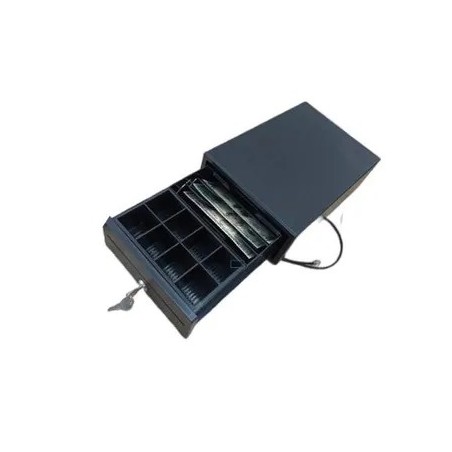 tiroir caisse noir ouvert compartiments