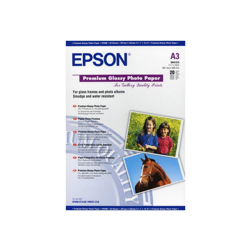 Epson C13S041315 Papier Photo A3 255gr - Finition Brillante - 20 Feuilles - pour Imprimantes à Encre