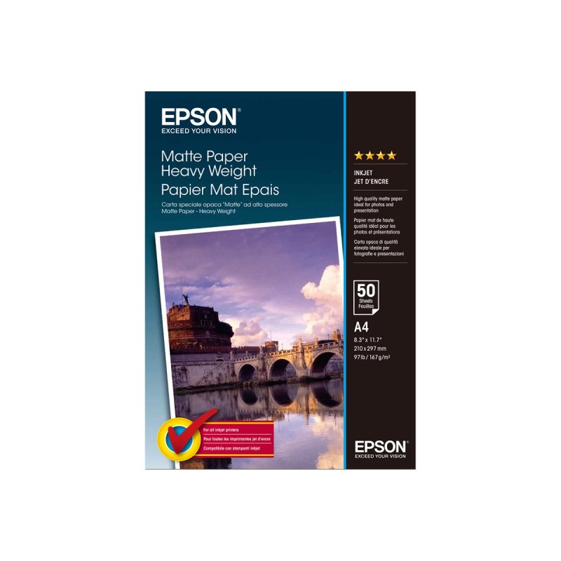 Epson Papier Photo Mat A4 160g 50 Feuilles Jet d'Encre Epson Papier Photo Mat A4 160g 50 Feuilles Jet d'Encre