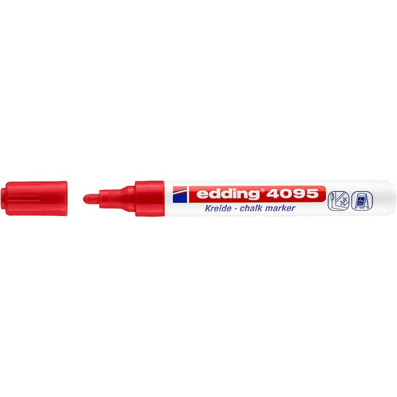 LOT de 10 Edding 4095 Marqueur Craie Liquide - Pointe Ronde - Trait Entre 2 et 3mm - Odeur Neutre - Couleur Rouge